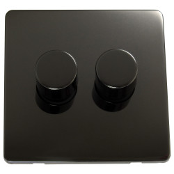 2 Gang 2 Way 400 Watt Screwless Dimmer Switch Black Nickel