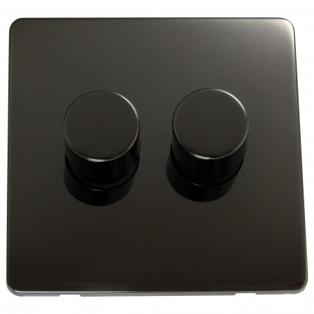 2 Gang 2 Way 400 Watt Screwless Dimmer Switch Black Nickel