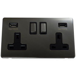 USB 2 Gang 13 Amp DP Plug Socket Black Nickel Screwless
