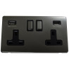 USB 2 Gang 13 Amp DP Plug Socket Black Nickel Screwless