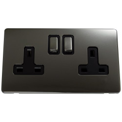 2 Gang DP 13 Amp Screwless Plug Socket Black Nickel