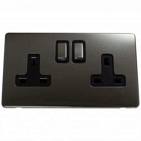 2 Gang DP 13 Amp Screwless Plug Socket Black Nickel