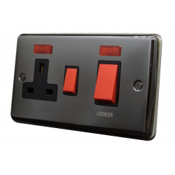45A Cooker Switch Socket Black Nickel with Neon