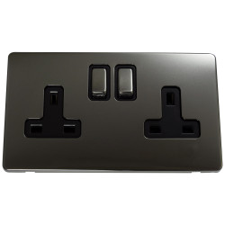 2 Gang DP 13 Amp Screwless Plug Socket Black Nickel