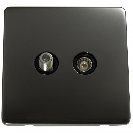 Isolated Satellite Coaxial Screwless Socket Black Nickel