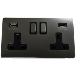 USB 2 Gang 13 Amp DP Plug Socket Black Nickel Screwless