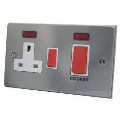 45A Cooker Switch 13A Switched Socket Satin Chrome