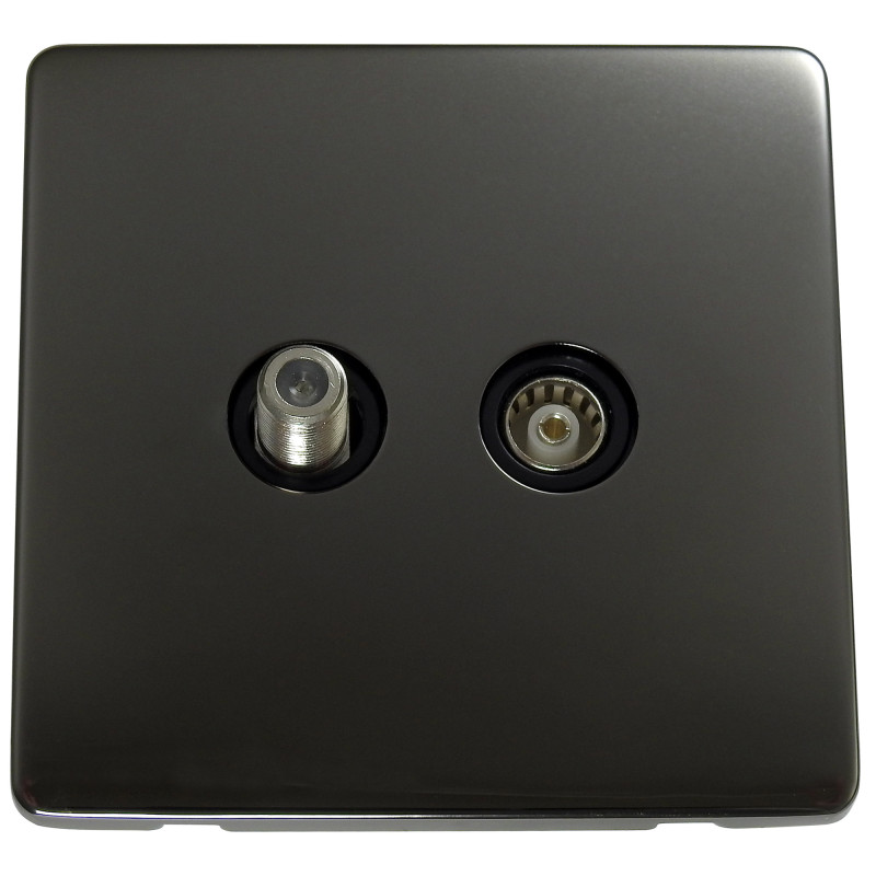 Isolated Satellite Coaxial Screwless Socket Black Nickel