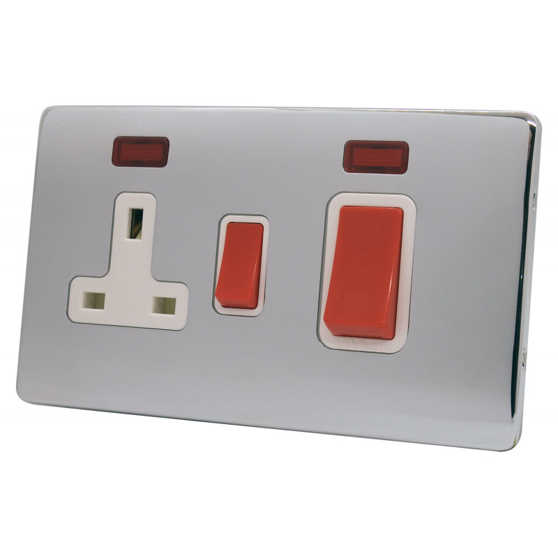 45A Cooker Switch 13A Switched Socket Polished Chrome Screwless