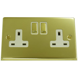 2 Gang 13 Amp DP Plug Socket Polished Brass