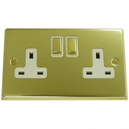 2 Gang 13 Amp DP Plug Socket Polished Brass