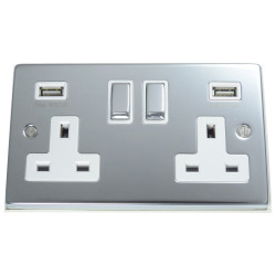 USB 2 Gang 13 Amp DP Plug Socket Polished Chrome