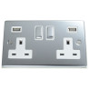 USB 2 Gang 13 Amp DP Plug Socket Polished Chrome