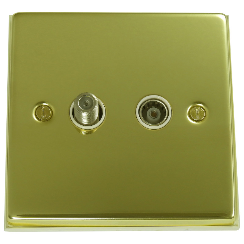 Isolated Satellite Coaxial Socket Polished Brass