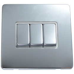 3 Gang 2 Way 10 Amp Light Switch Polished Chrome Screwless