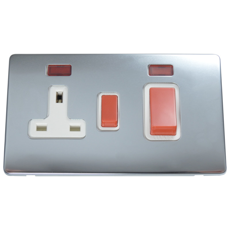 45A Cooker Switch 13A Switched Socket Polished Chrome Screwless