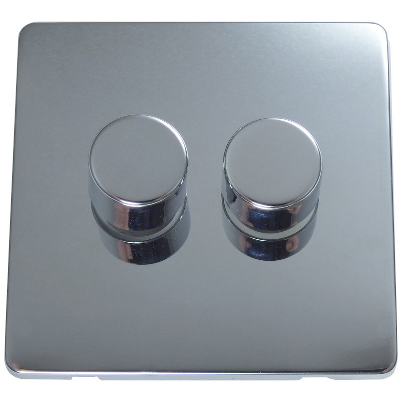 2 Gang 2 Way 400 Watt Screwless Dimmer Switch Polished Chrome