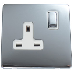 1 Gang 13 Amp DP Plug Socket Polished Chrome Screwless