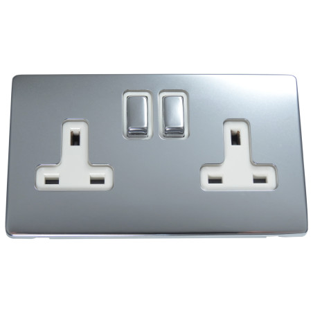 2 Gang 13 Amp DP Plug Socket Polished Chrome Screwless