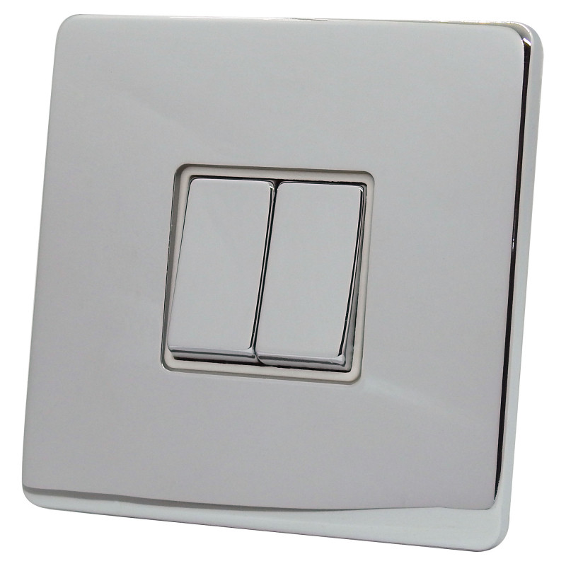 2 Gang 2 Way 10 Amp Light Switch Polished Chrome Screwless