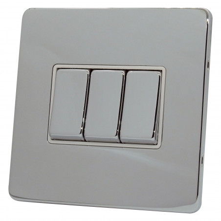 3 Gang 2 Way 10 Amp Light Switch Polished Chrome Screwless