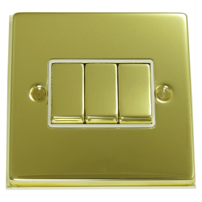 3 Gang 2 Way 10 Amp Light Switch Polished Brass