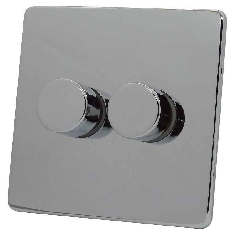2 Gang 2 Way 400 Watt Screwless Dimmer Switch Polished Chrome