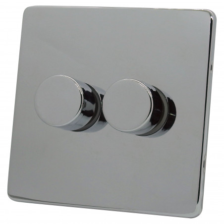 2 Gang 2 Way 400 Watt Screwless Dimmer Switch Polished Chrome