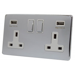 USB 2 Gang 13 Amp DP Plug Socket Polished Chrome Screwless