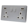 USB 2 Gang 13 Amp DP Plug Socket Polished Chrome Screwless