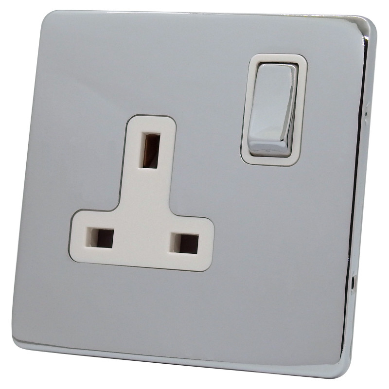 1 Gang 13 Amp DP Plug Socket Polished Chrome Screwless