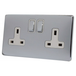 2 Gang 13 Amp DP Plug Socket Polished Chrome Screwless
