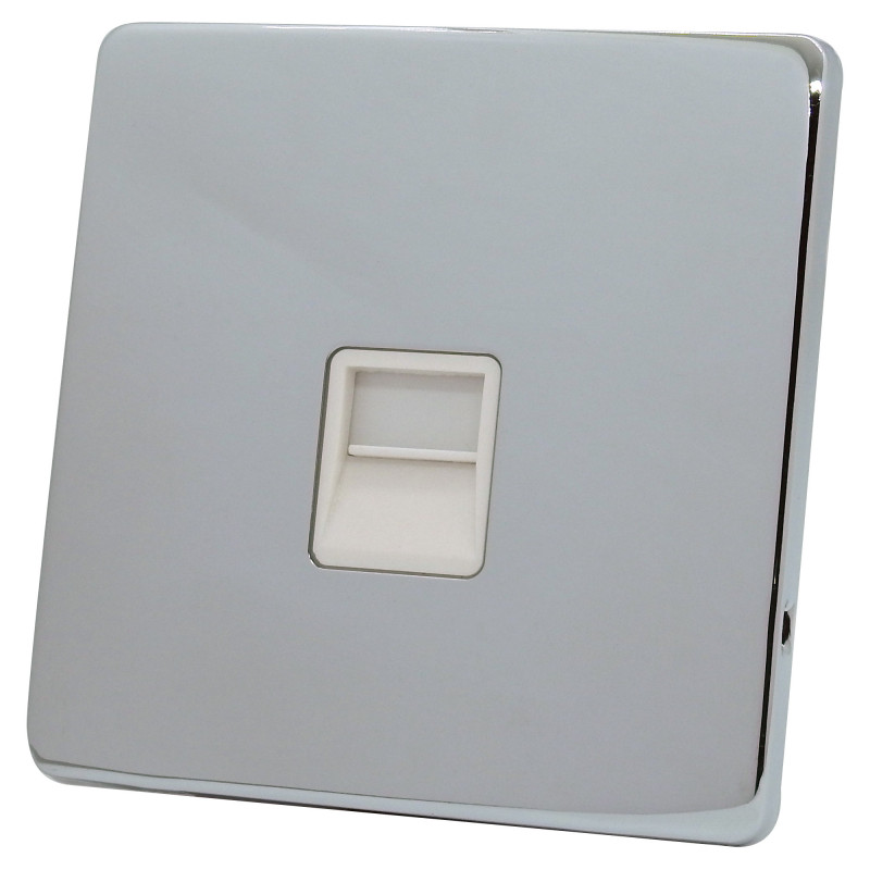 1 Gang Telephone Master Socket Polished Chrome Screwless
