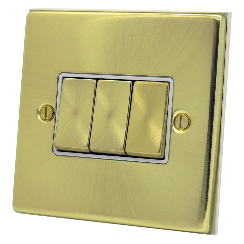 3 Gang 2 Way 10 Amp Light Switch Satin Brass