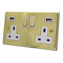 USB 2 Gang 13 Amp DP Plug Socket Satin Brass