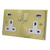 USB 2 Gang 13 Amp DP Plug Socket Satin Brass