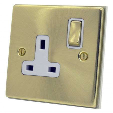 1 Gang 13 Amp DP Plug Socket Satin Brass