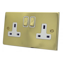 2 Gang 13 Amp DP Plug Socket Satin Brass