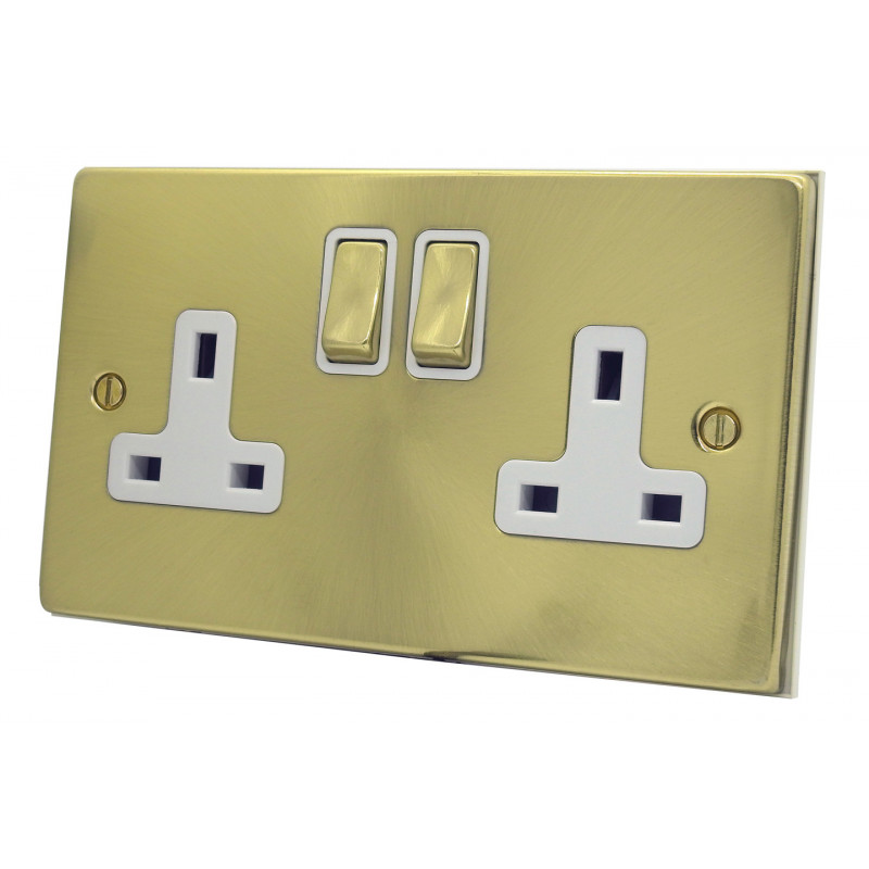 2 Gang 13 Amp DP Plug Socket Satin Brass