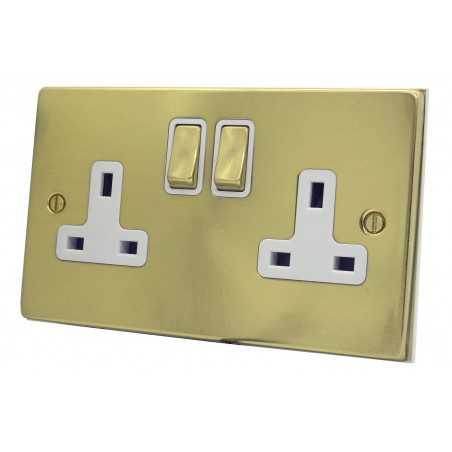 2 Gang 13 Amp DP Plug Socket Satin Brass