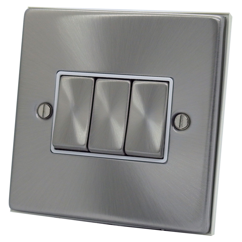 3 Gang 2 Way 10 Amp Light Switch Satin Chrome