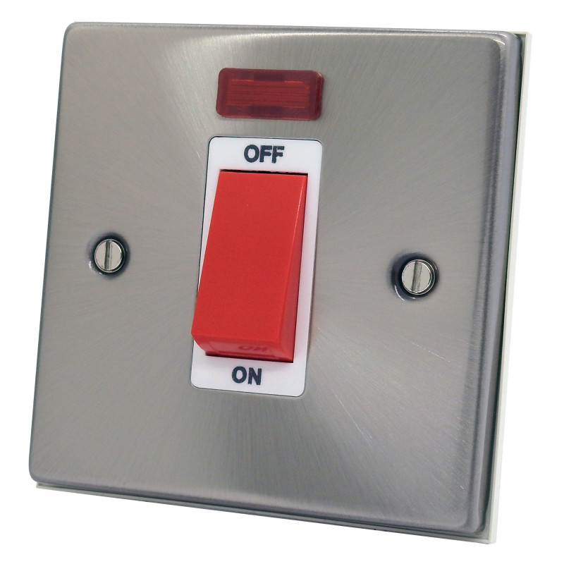 45A Cooker Switch Satin Chrome with Neon