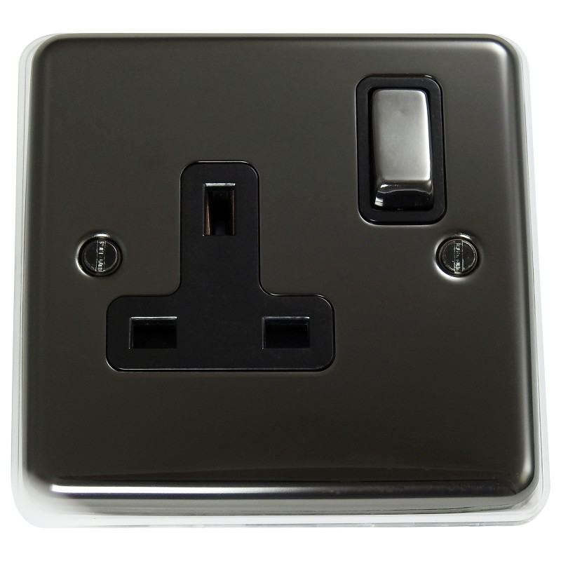 1 Gang 13 Amp DP Plug Socket Black Nickel