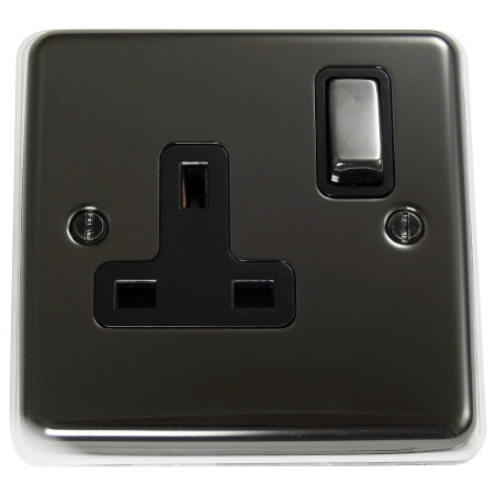 1 Gang 13 Amp DP Plug Socket Black Nickel