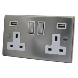 USB 2 Gang 13 Amp DP Plug Socket Satin Chrome