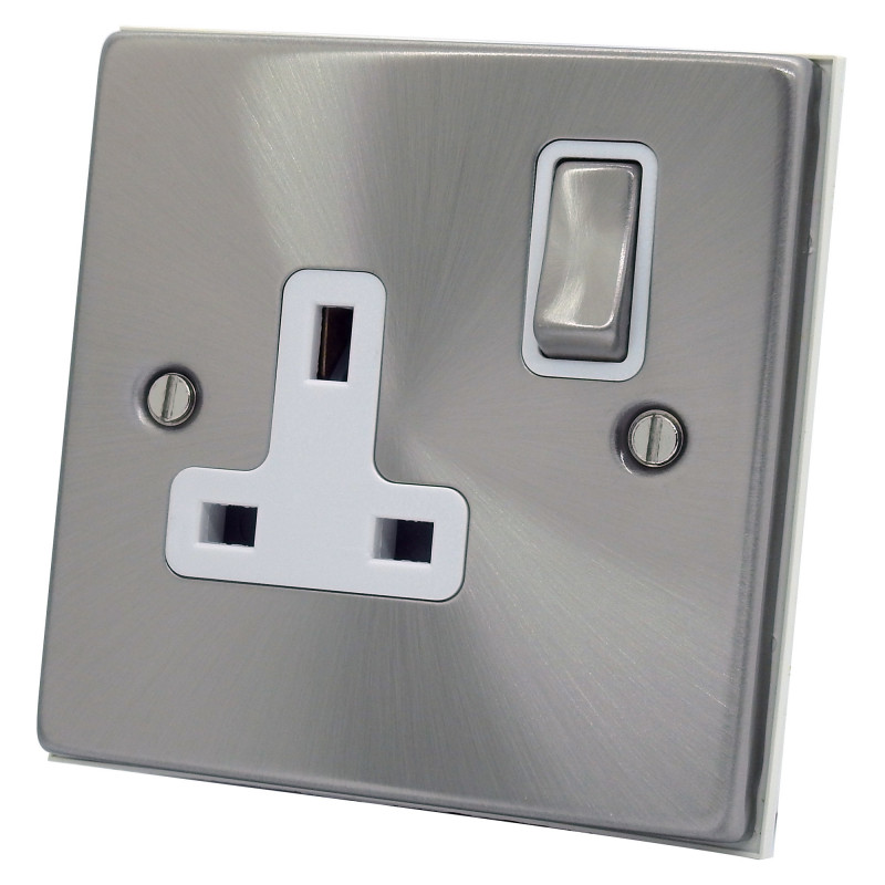 1 Gang 13 Amp DP Plug Socket Satin Chrome