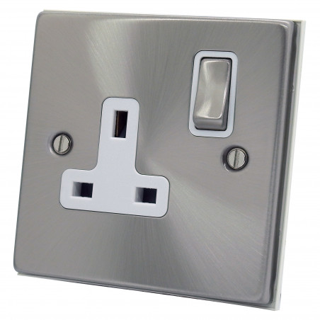 1 Gang 13 Amp DP Plug Socket Satin Chrome
