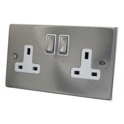 2 Gang 13 Amp DP Plug Socket Satin Chrome
