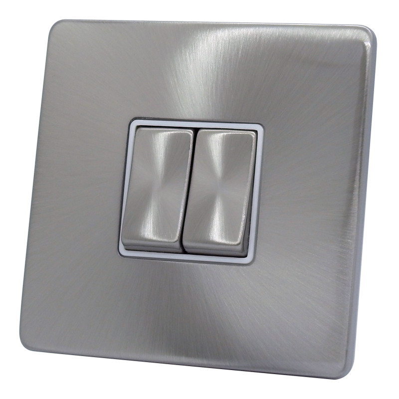 2 Gang 2 Way 10 Amp Light Switch Satin Chrome Screwless