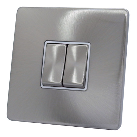 2 Gang 2 Way 10 Amp Light Switch Satin Chrome Screwless